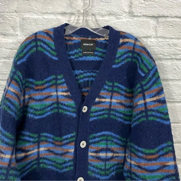 Howlin’ Men’s XL Out of This World Cardigan - Magic Blue - 100% Scottish Wool - Picture 4 of 16